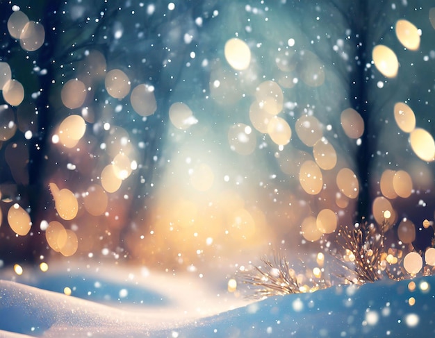 Bokeh Magic Dreamy Snow Landscape com neve caindo