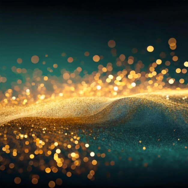 Bokeh de ondas de oro de lujo en fondo azul fondo del evento