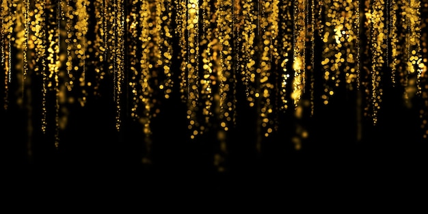 Foto bokeh de oro flotante fondo negro polvo de estrellas dorado ilustración 3d