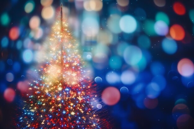 Bokeh von Weihnachtsbaum mit Lichtern für den Hintergrund Abstract