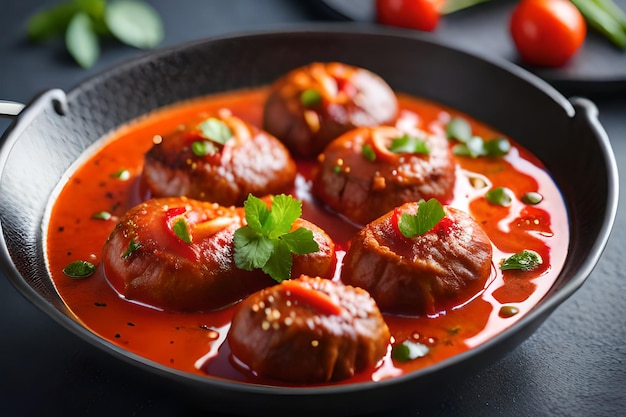 Un bol de albóndigas con salsa de tomate