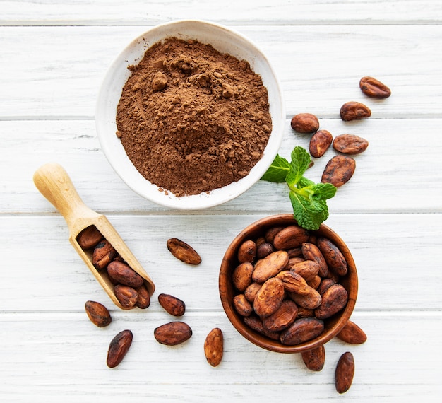 Bol con cacao en polvo y frijoles