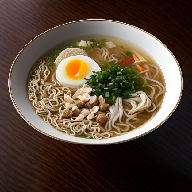 Foto un bol de ramen con un huevo frito encima