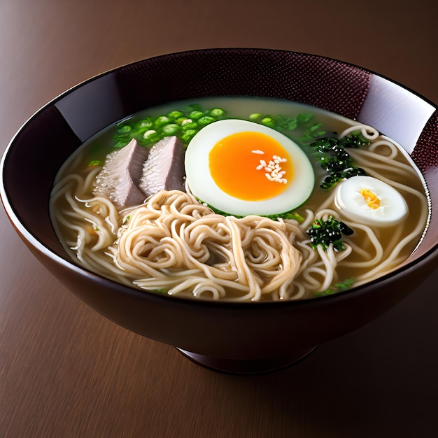 Un bol de ramen con un huevo frito en el medio