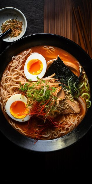 Un bol de ramen con el nombre de la empresa en el fondo.