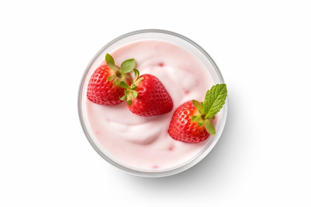 Un bol de yogur con fresas encima