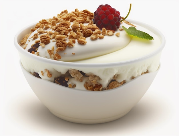 Un bol de yogur con granola y nueces