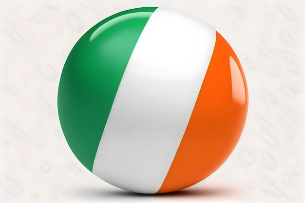 Bola 3d com as cores da bandeira nacional da Irlanda isolada em fundo branco