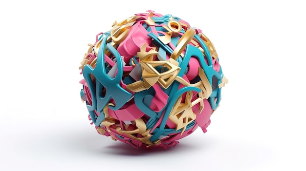Bola abstracta de renderizado 3d hecha de formas geométricas primitivas coloridas Ai generativo