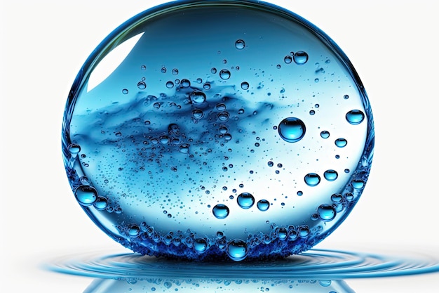 Foto una bola azul de agua está sobre un fondo blanco.