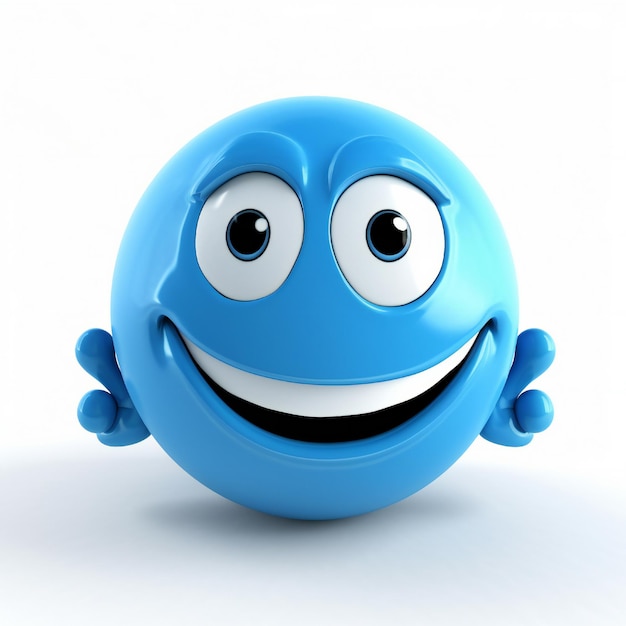 Una bola azul con una sonrisa en la cara y una sonrisa en ella.