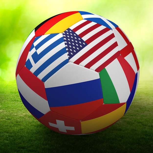 Foto bola de banderas de naciones de fútbol