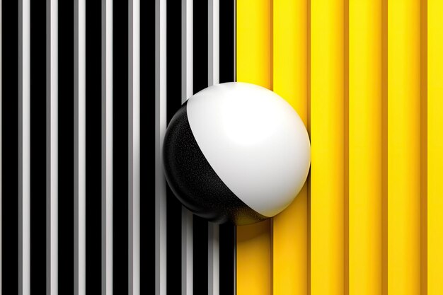 Foto una bola blanca y negra está sobre una superficie rayada amarilla y negra