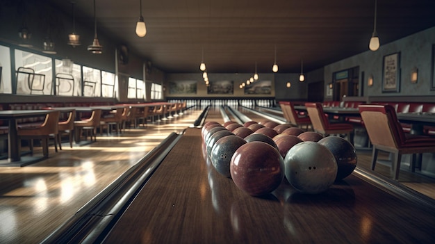 Bola de bolos en la pista de bolos Generative Ai