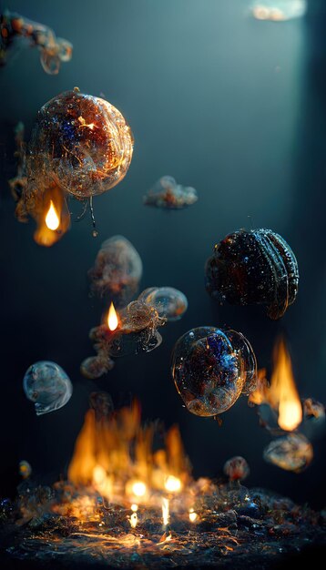 Foto una bola brillante de medusas está iluminada por una vela