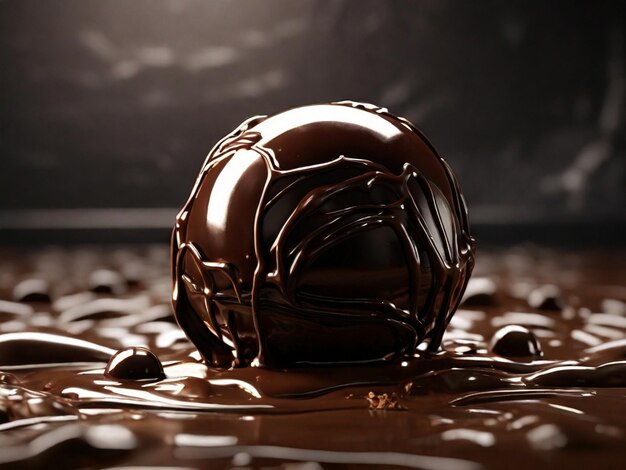 una bola de chocolate con chocolate en ella está cubierta de chocolate