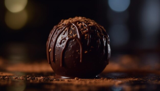 Foto bola de chocolate negro indulgente se derrite en un tazón de postre gourmet generado por ia