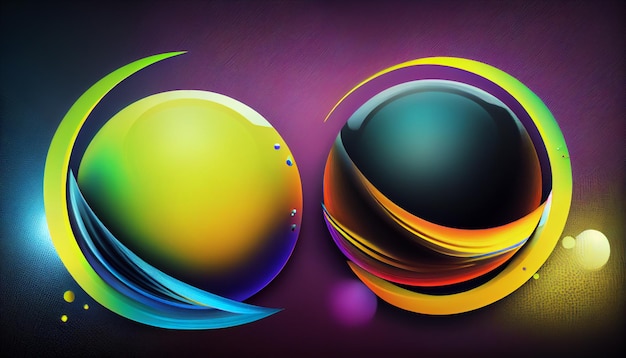 Una bola de colores con un fondo negro y una esfera amarilla y verde con la palabra "en ella".