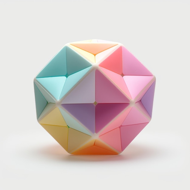 Bola colorida de origami icosaedro impresso em 3D em tons pastel