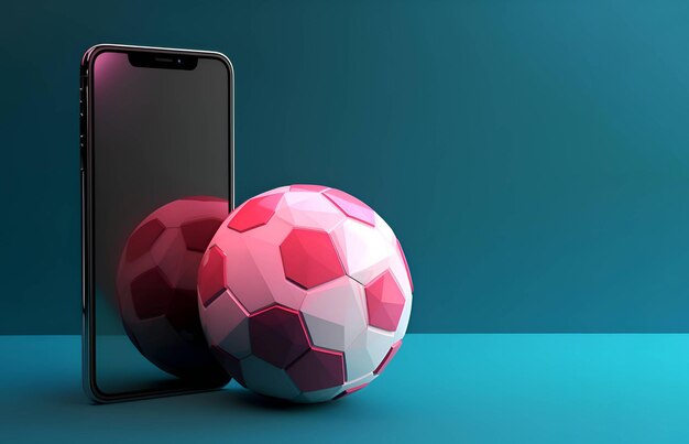 Bola com um smartphone em um fundo azul futebol online 1