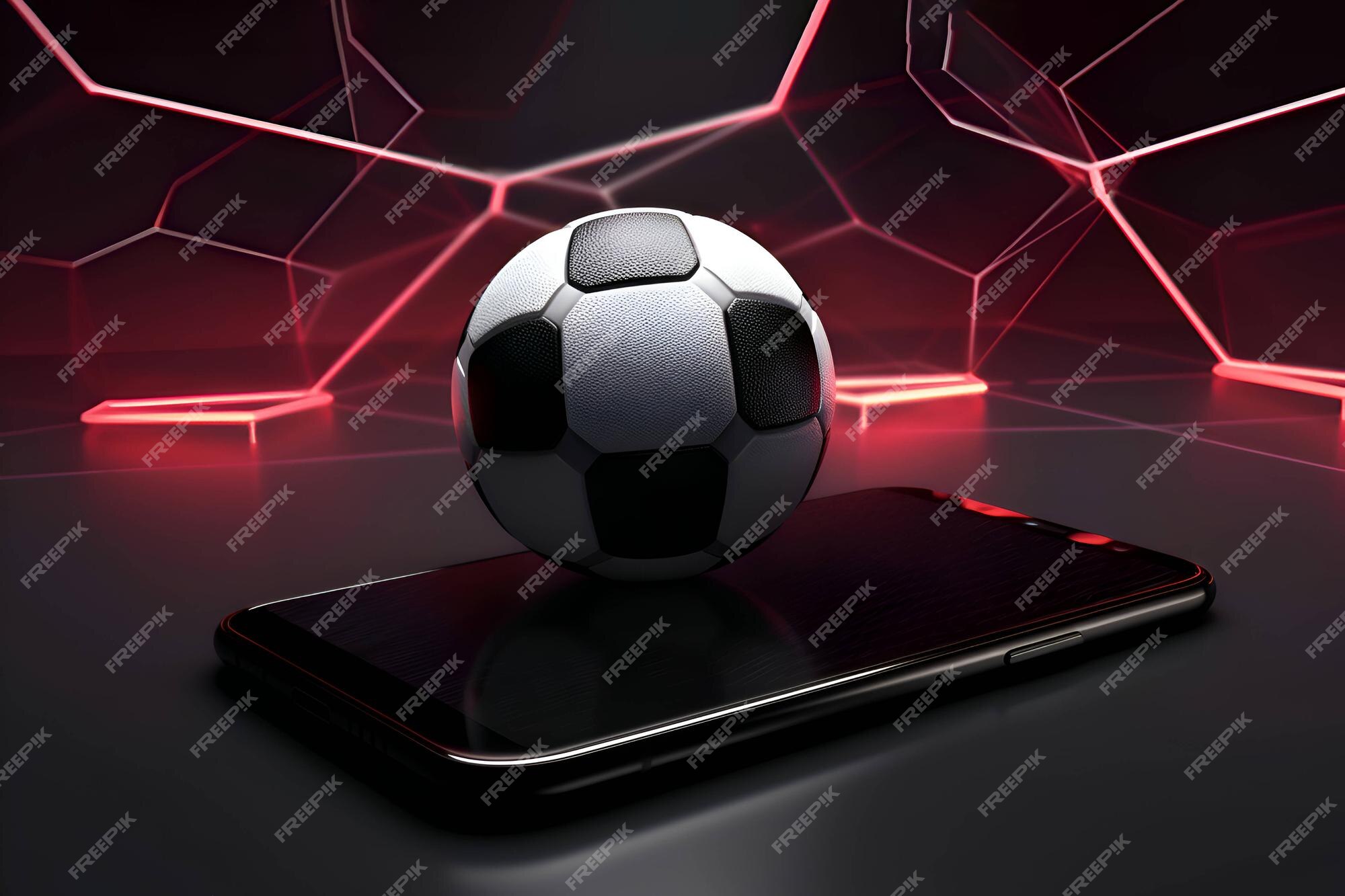 Smartphone com bola de futebol de futebol. jogo online ou fluxo de