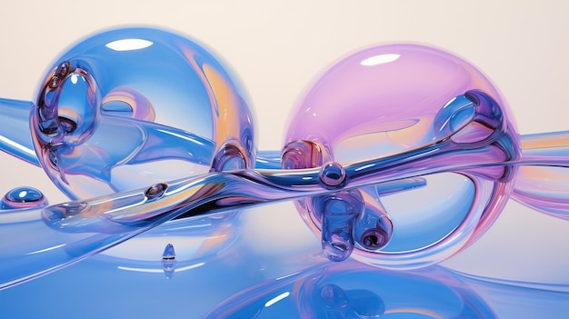 una bola de cristal azul con una esfera de cristal violeta y rosa.