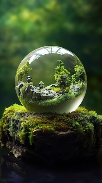 Una bola de cristal con un bosque dentro