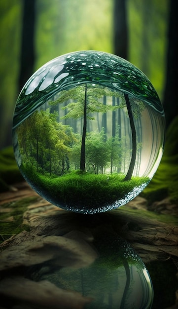 Una bola de cristal con un bosque dentro