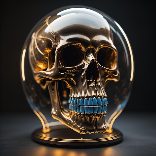 Foto una bola de cristal con una calavera dentro y una calavera encima.