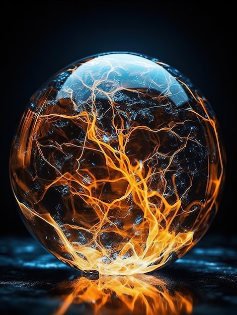 Una bola de cristal con luz naranja