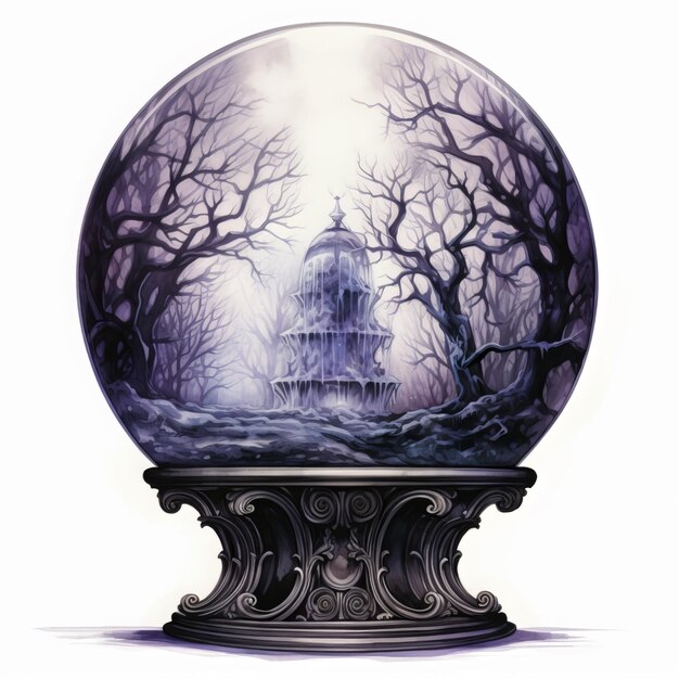 Bola de cristal mágica con árbol y cuervos Bola mágica de Halloween