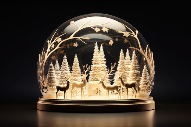 Bola de cristal navideña con decoración de año nuevo de ciervos.
