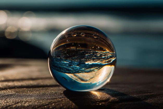 Una bola de cristal con una puesta de sol