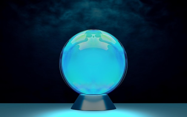 Bola de cristal sobre fondo oscuro 3d render