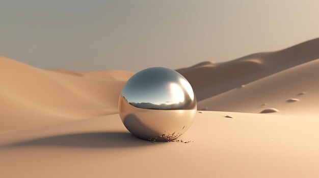 Bola cromada en el desierto AI Generative