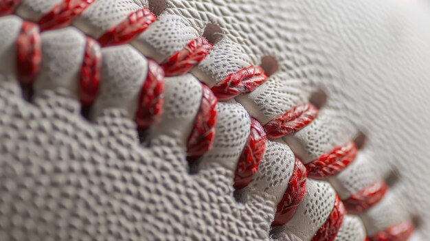 Foto bola de cuero de béisbol de ia generativa foto macro de puntadas y costuras