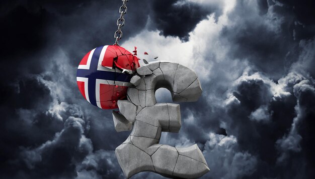 Bola da Noruega esmagando um símbolo de libra esterlina uk economia d render