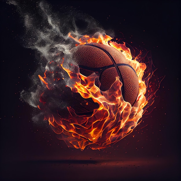 Bola de basquete em chamas ilustração de renderização 3d épica