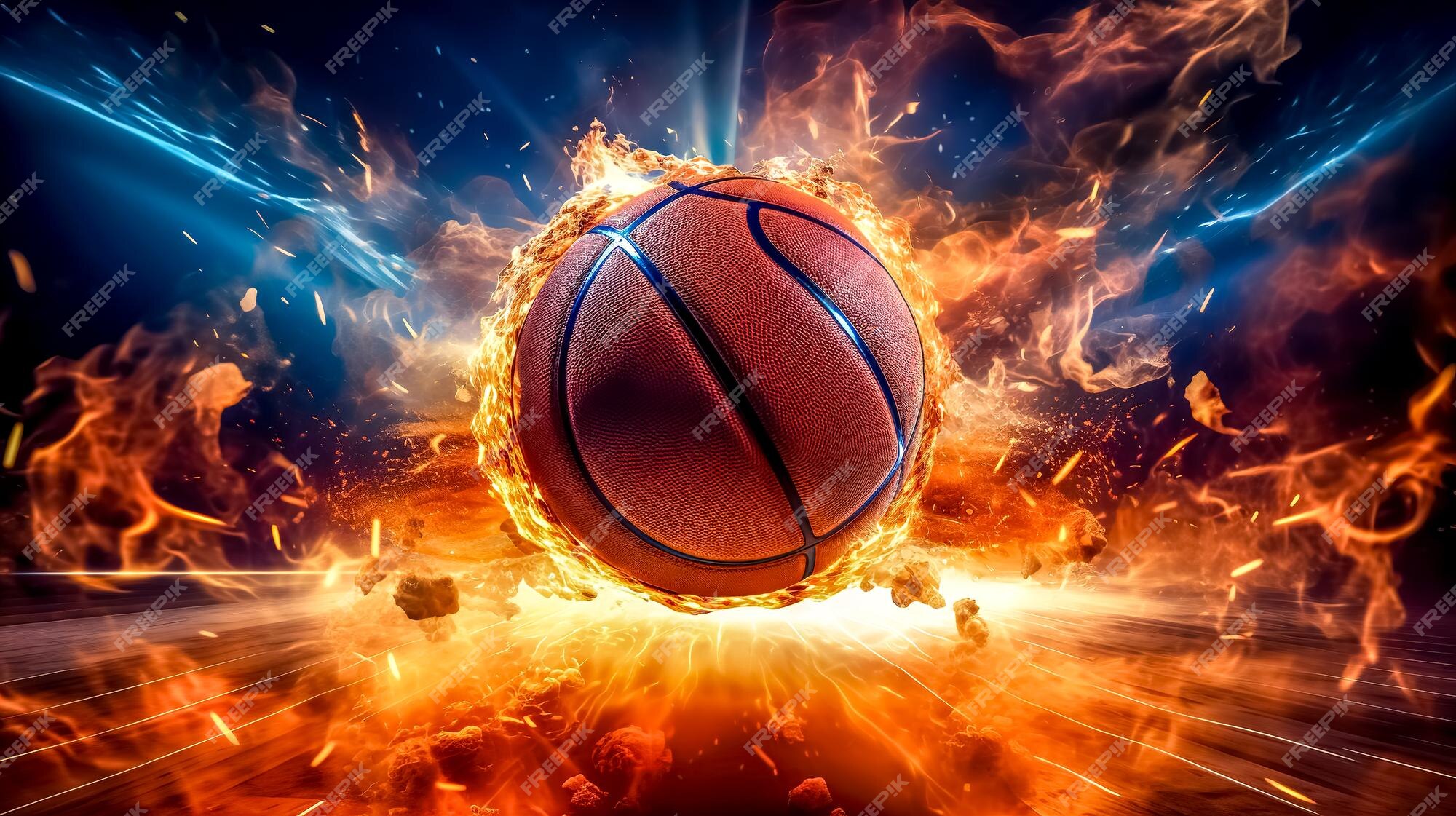 Bola de basquete com logotipo de chama de fogo