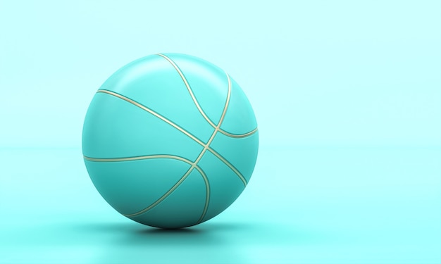 Bola de basquete turquesa com detalhes em ouro. Renderização 3D. conceito de esporte