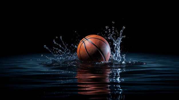 Bola de basquetebol na superfície da água com fundo preto