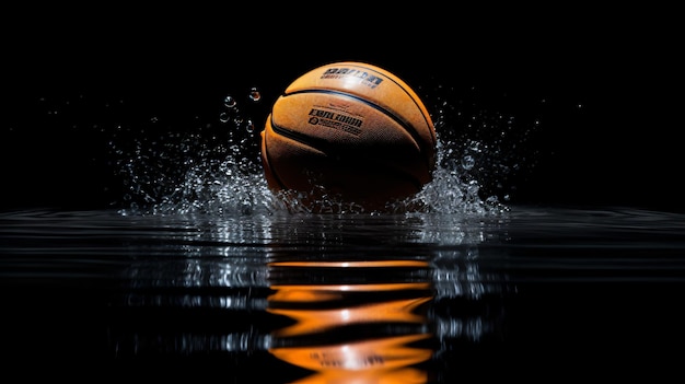 Bola de basquetebol na superfície da água com fundo preto