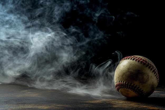 Bola de beisebol com fundo preto com fumaça
