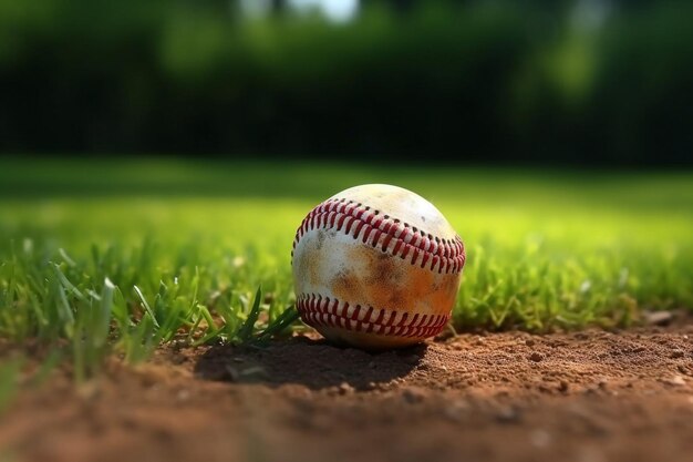 Bola de beisebol desgastada no chão Generative Ai