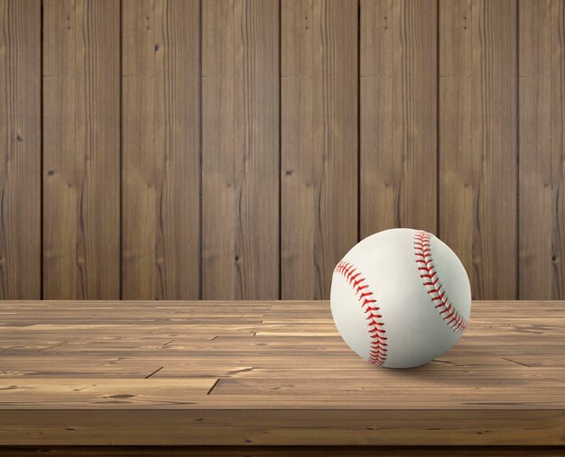 Bola de beisebol em fundo de madeira