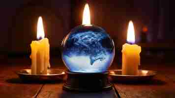 Foto bola de cristal à luz da vela para profetizar