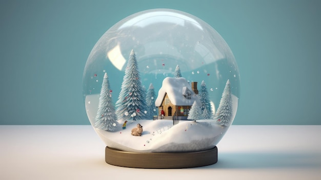 Bola de cristal de natal dentro de uma cena de inverno completo com uma pequena neve