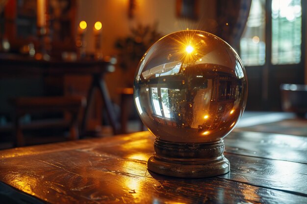 Foto bola de cristal mágica na mesa.