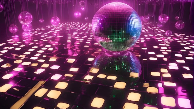 Foto bola de discoteca brilhante em um espaço escuro renderização 3d