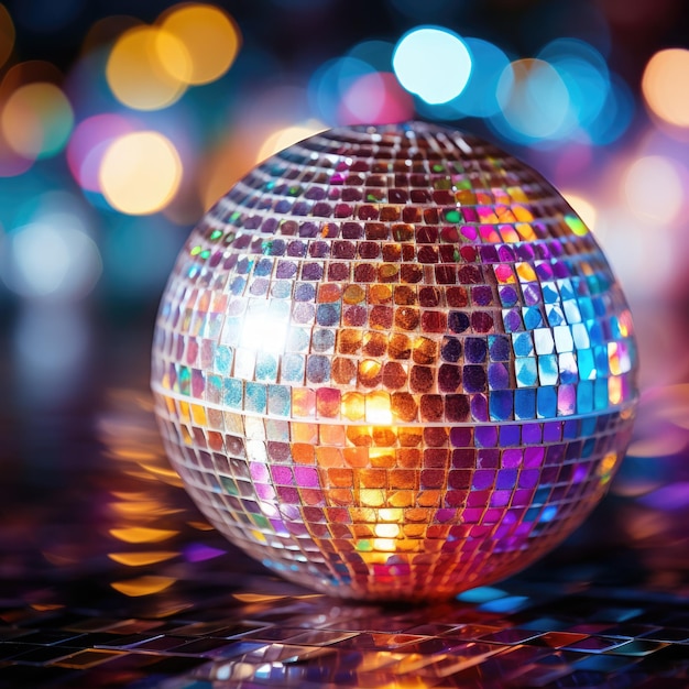 Bola de discoteca com raios brilhantes fundo de festa noturna ai gerado